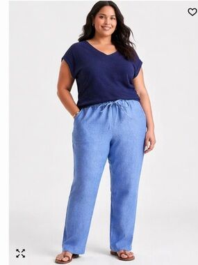 Charter Club Women's 100% Linen Drawstring Pants Ocean blue size 2X